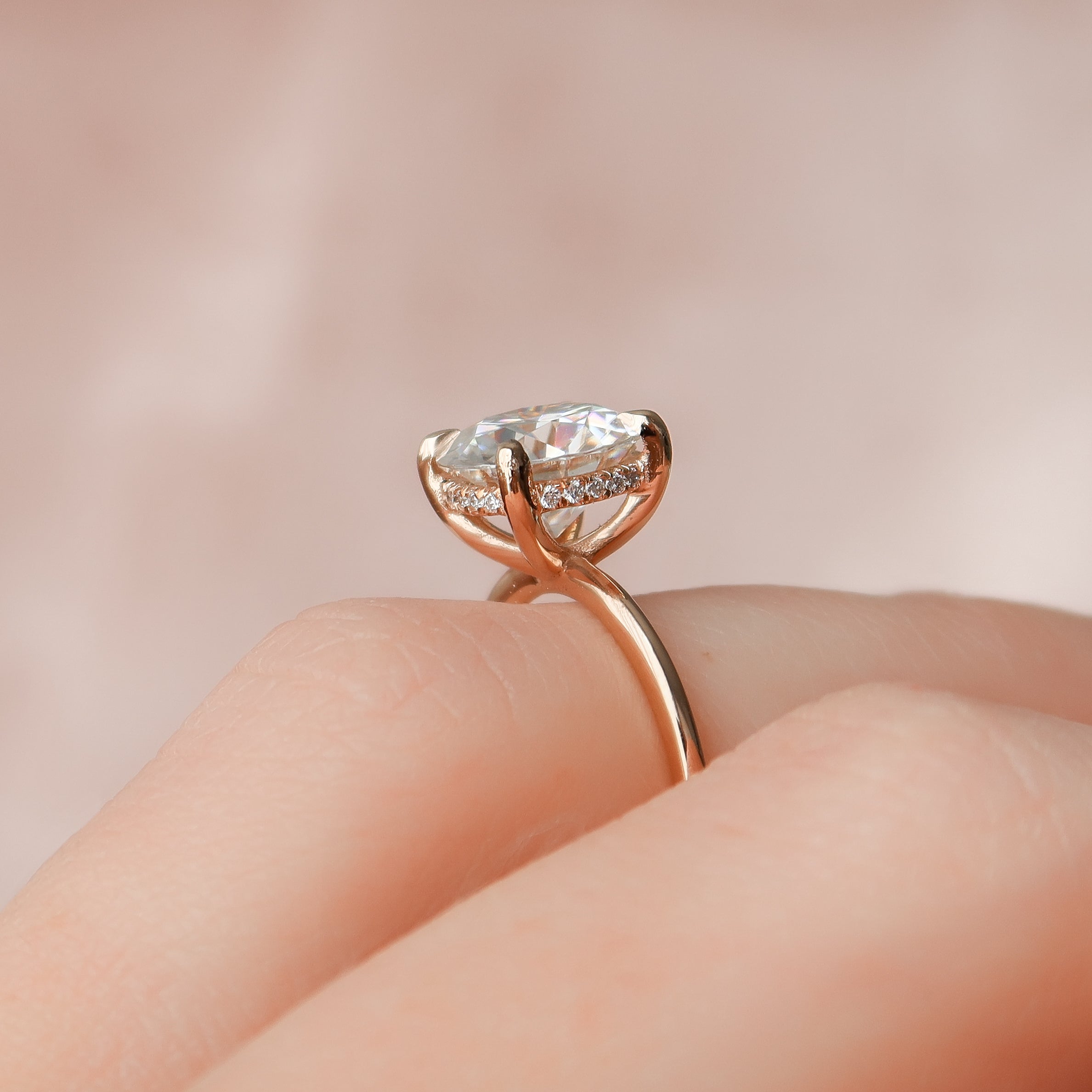 Celestial Whisper 2 Carat VVS1 Lab-Grown Hidden Halo Engagement Ring 18K Rose Gold Finger View