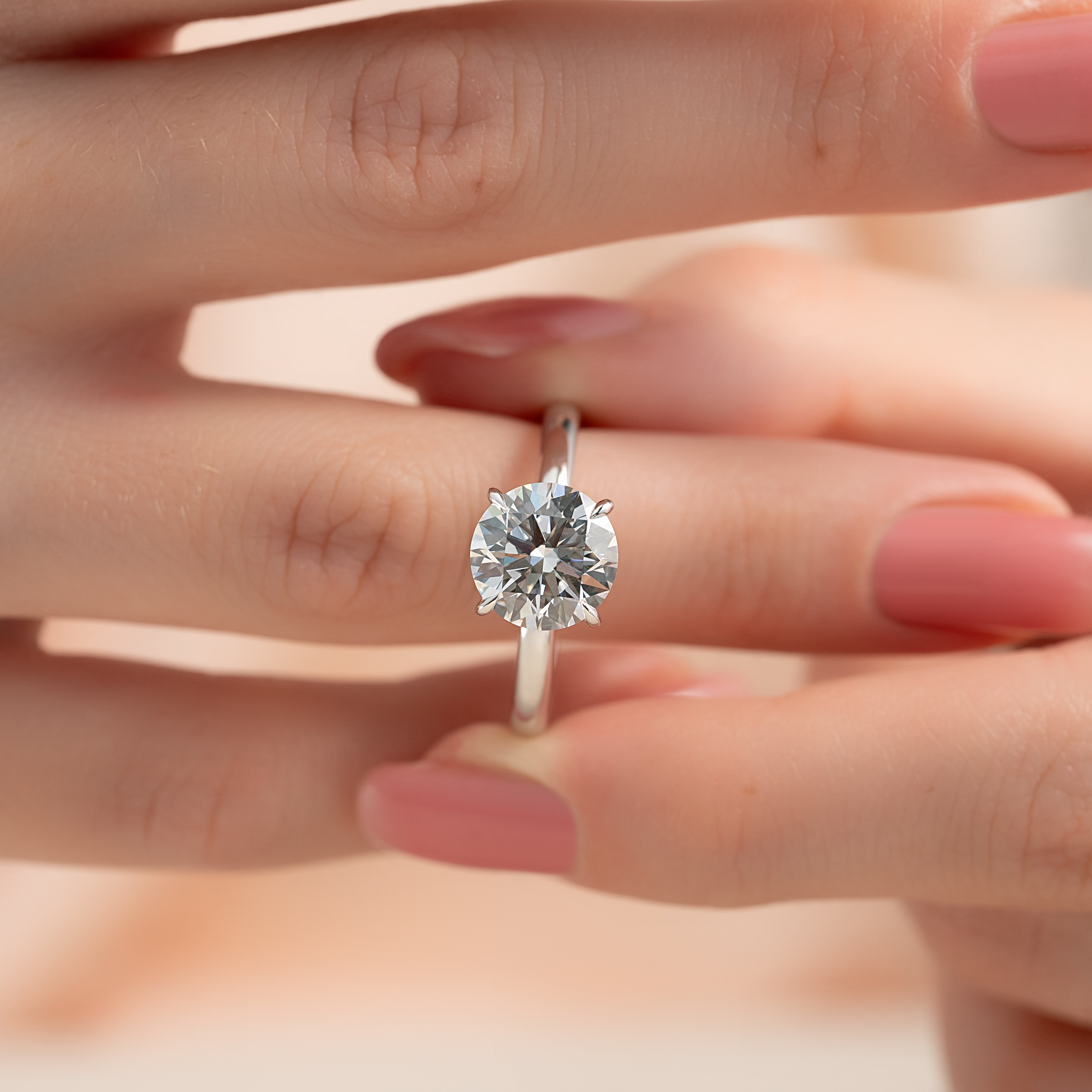 Celestial Whisper 2 Carat VVS1 Lab-Grown Hidden Halo Engagement Ring in 3.5gm 18K White Gold Finger View