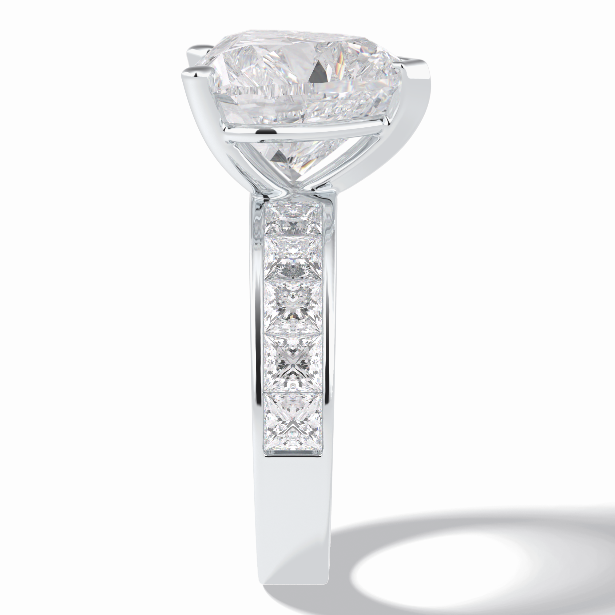 Cherish 6.63 Carat Heart VS1 Moissanite Solitaire with Accents Engagement Ring in 18K White Gold