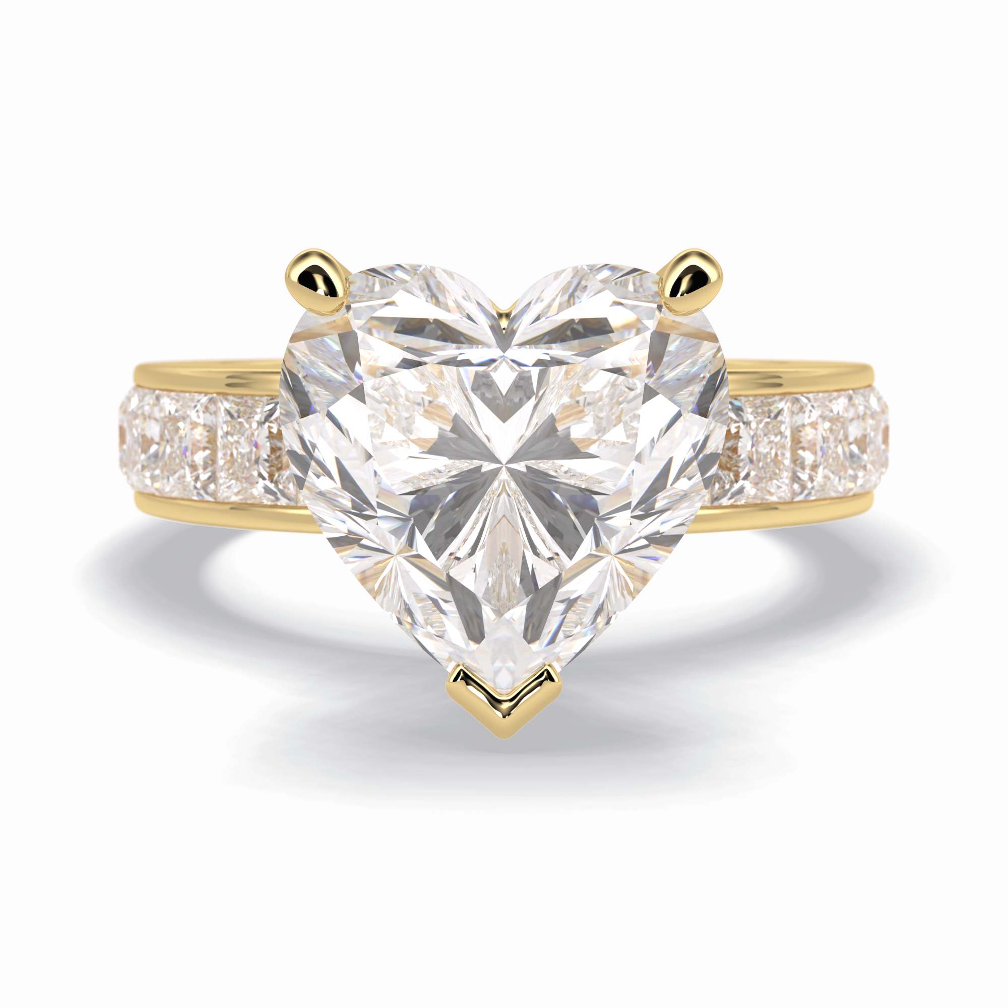 Cherish 6.63 Carat Heart VS1 Moissanite Solitaire with Accents Engagement Ring in 18K Yellow Gold