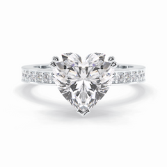 Cherished 3.03 Carat Heart VS1 Lab-Grown Pave Engagement Ring in 18K White Gold
