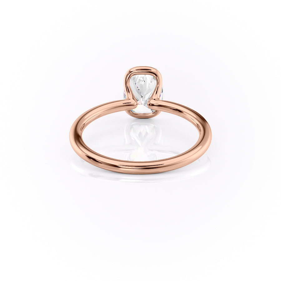 Classic Bezel 2.04 Carat VVS1 Lab-Grown Elongated Cushion Engagement Ring in 18K Rose Gold Back Side View