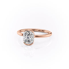 Classic Bezel 2.04 Carat VVS1 Lab-Grown Elongated Cushion Engagement Ring in 18K Rose Gold Front Cross View