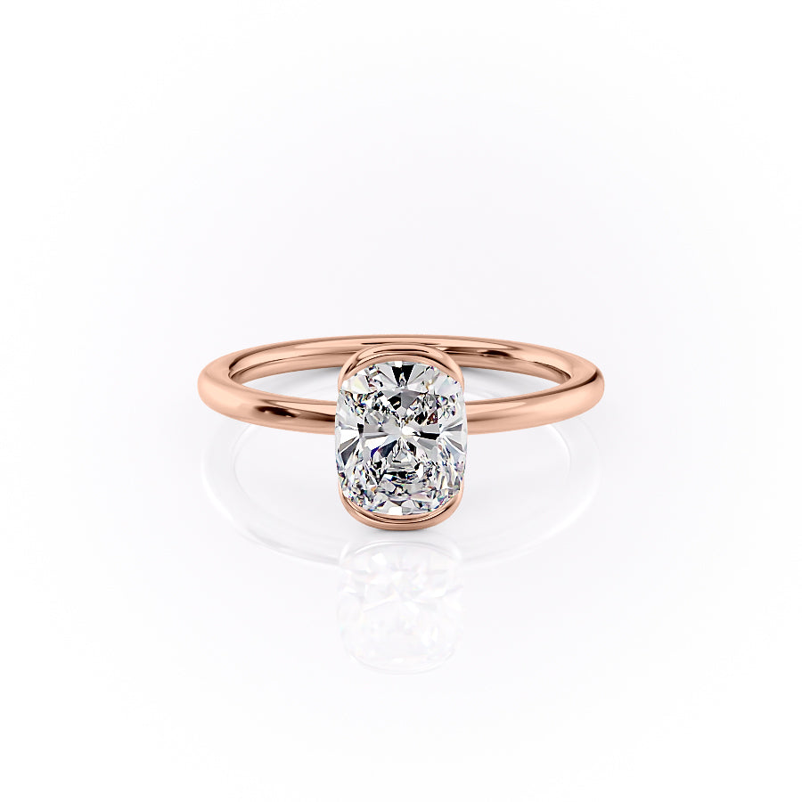 Classic Bezel 2.04 Carat VVS1 Lab-Grown Elongated Cushion Engagement Ring in 18K Rose Gold Front View