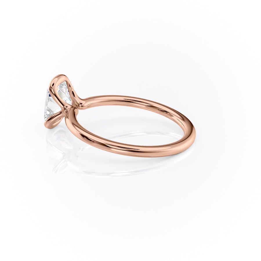 Classic Bezel 2.04 Carat VVS1 Lab-Grown Elongated Cushion Engagement Ring in 18K Rose Gold Left Side Cross View