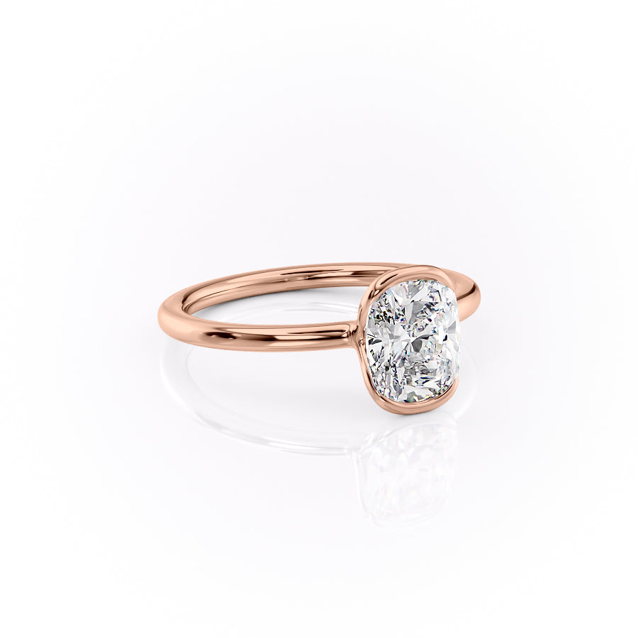 Classic Bezel 2.04 Carat VVS1 Lab-Grown Elongated Cushion Engagement Ring in 18K Rose Gold Right Side Cross View