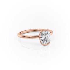 Classic Bezel 2.04 Carat VVS1 Lab-Grown Elongated Cushion Engagement Ring in 18K Rose Gold Right Side Cross View