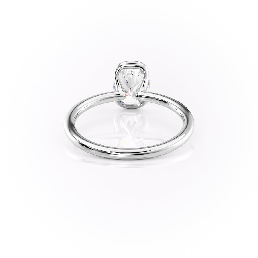 Classic Bezel 2.04 Carat VVS1 Lab-Grown Elongated Cushion Engagement Ring in 18K White Gold Back Side View