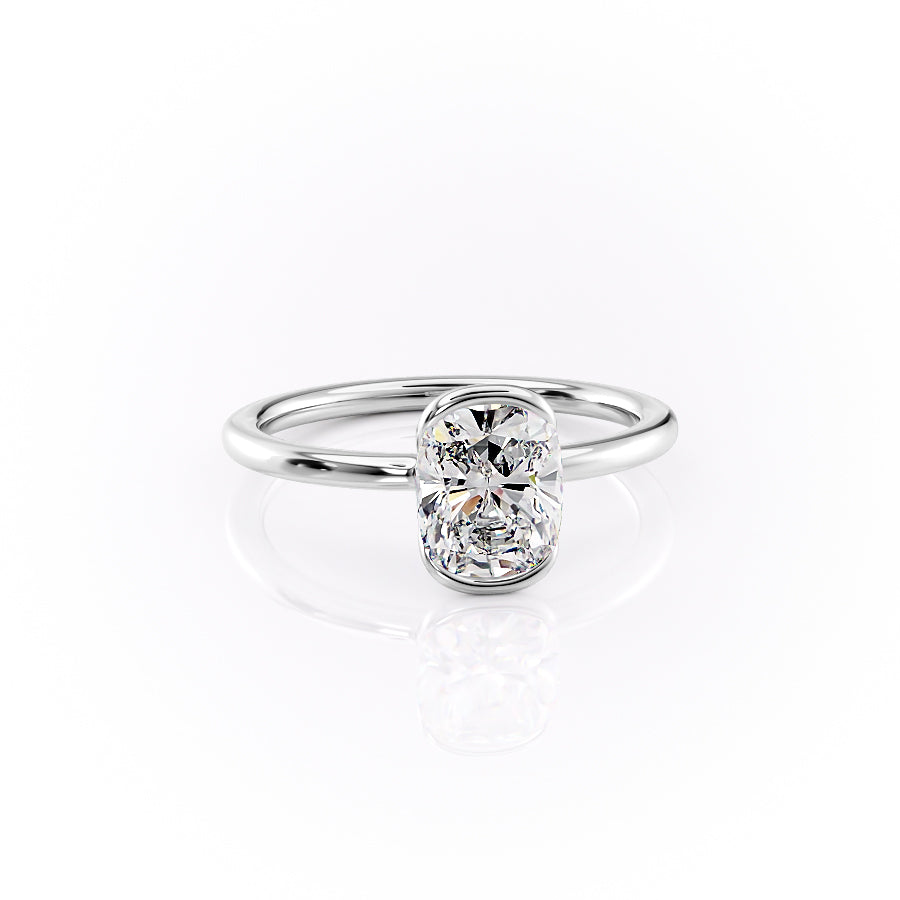 Classic Bezel 2.04 Carat VVS1 Lab-Grown Elongated Cushion Engagement Ring in 18K White Gold Front Side Cross View