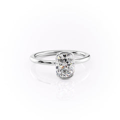 Classic Bezel 2.04 Carat VVS1 Lab-Grown Elongated Cushion Engagement Ring in 18K White Gold Front Side Cross View