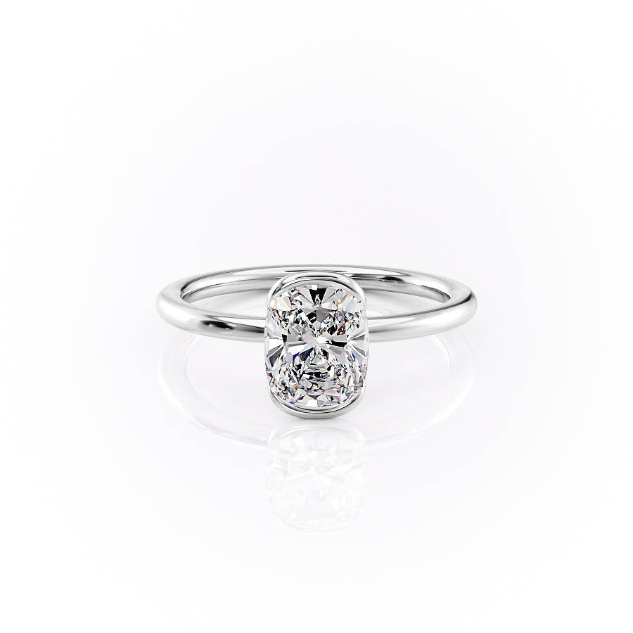 Classic Bezel 2.04 Carat VVS1 Lab-Grown Elongated Cushion Engagement Ring in 18K White Gold Front View
