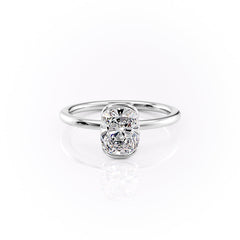 Classic Bezel 2.04 Carat VVS1 Lab-Grown Elongated Cushion Engagement Ring in 18K White Gold Front View