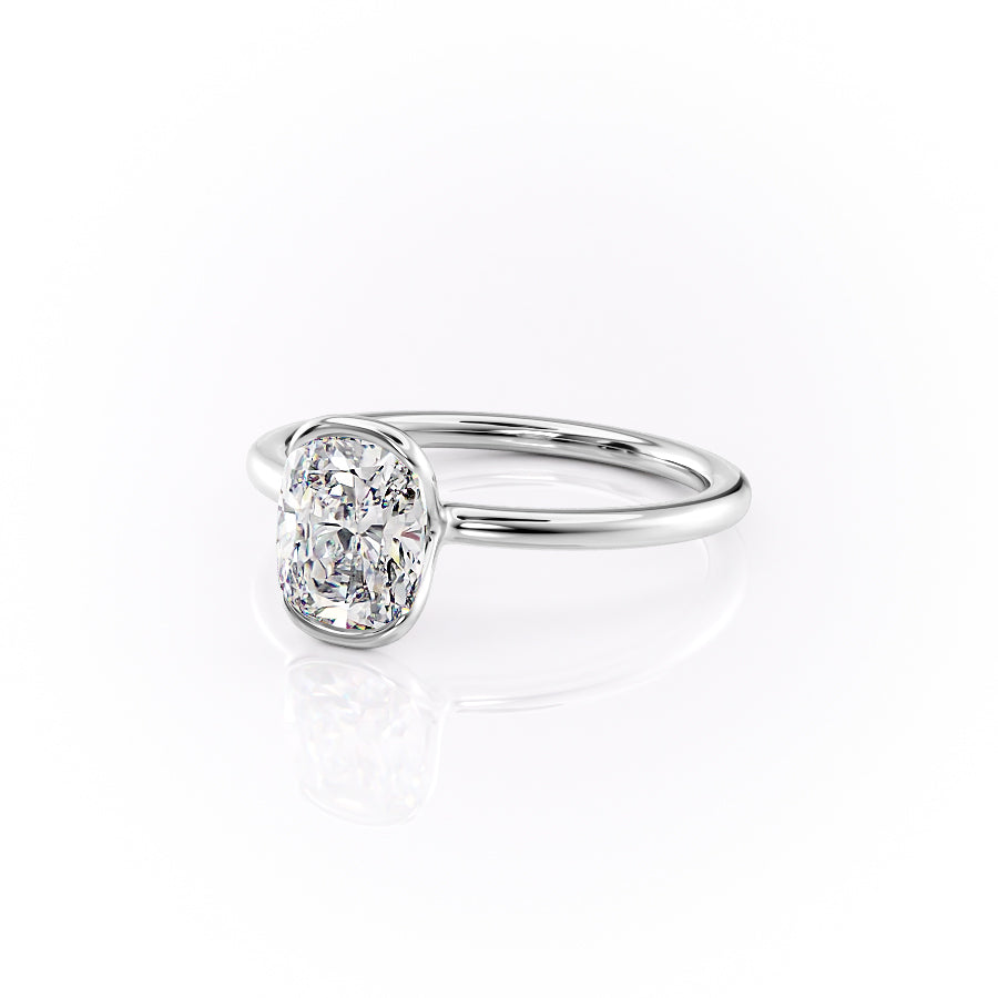 Classic Bezel 2.04 Carat VVS1 Lab-Grown Elongated Cushion Engagement Ring in 18K White Gold Side View