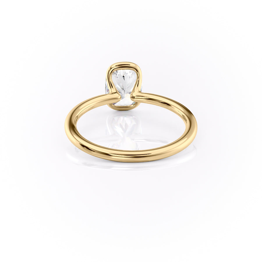 Classic Bezel 2.04 Carat VVS1 Lab-Grown Elongated Cushion Engagement Ring in 18K Yellow Gold Back Side View