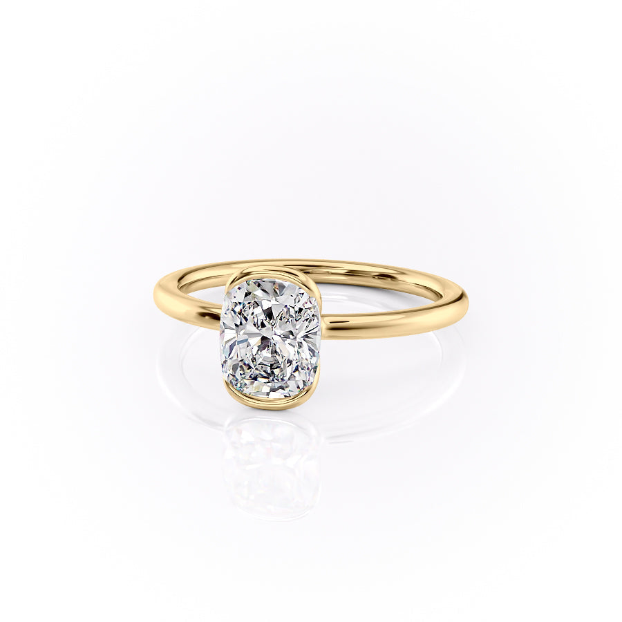 Classic Bezel 2.04 Carat VVS1 Lab-Grown Elongated Cushion Engagement Ring in 18K Yellow Gold Front Cross View