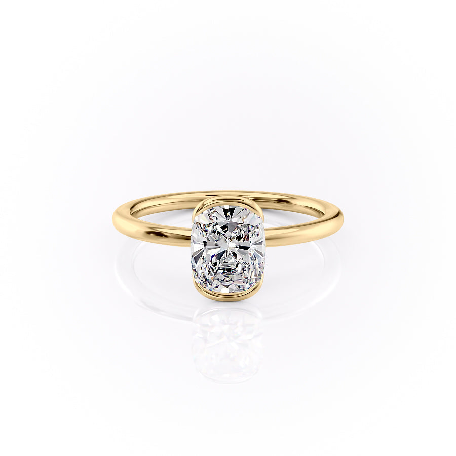 Classic Bezel 2.04 Carat VVS1 Lab-Grown Elongated Cushion Engagement Ring in 18K Yellow Gold Front View