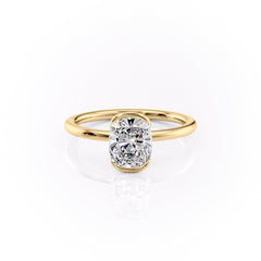 Classic Bezel 2.04 Carat VVS1 Lab-Grown Elongated Cushion Engagement Ring in 18K Yellow Gold Front View