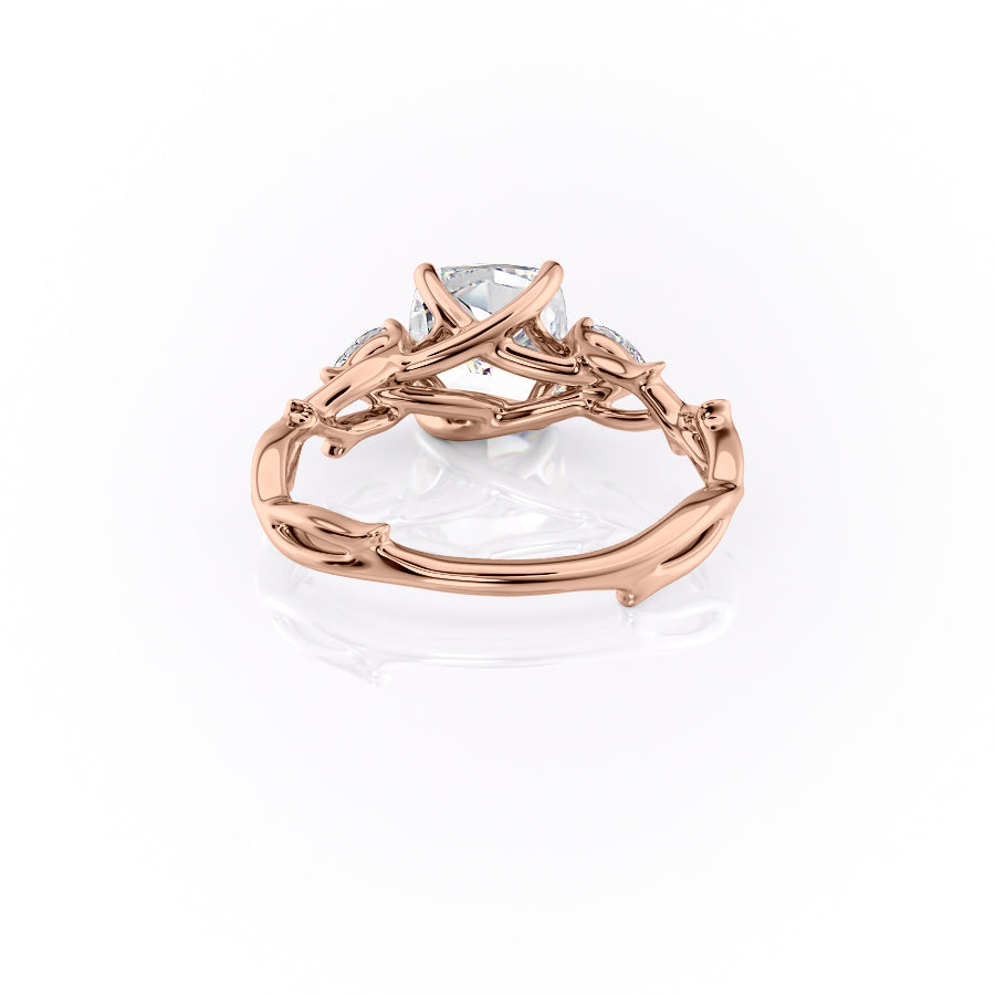 Classic Radiance 1 Carat VVS1 Lab-Grown Cushion Three Stone Engagement Ring in 18K Rose Gold Back View