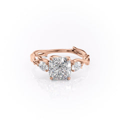 Classic Radiance 1 Carat VVS1 Lab-Grown Cushion Three Stone Engagement Ring in 18K Rose Gold Front View