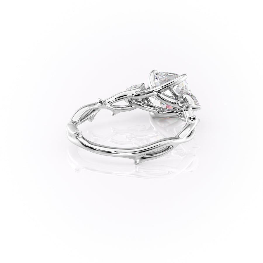 Classic Radiance 1 Carat VVS1 Lab-Grown Cushion Three Stone Engagement Ring in 18K White Gold Back Cross View