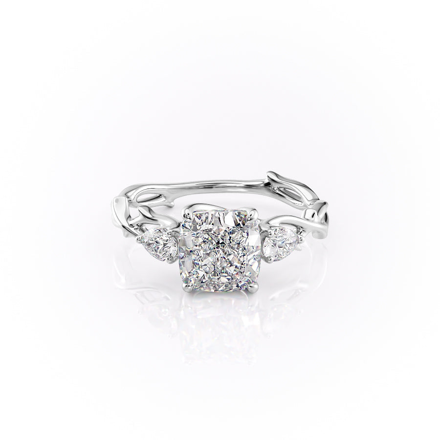 Classic Radiance 1 Carat VVS1 Lab-Grown Cushion Three Stone Engagement Ring in 18K White Gold Front View
 