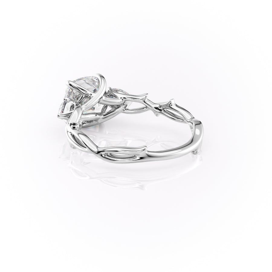 Classic Radiance 1 Carat VVS1 Lab-Grown Cushion Three Stone Engagement Ring in 18K White Gold Left Cross View