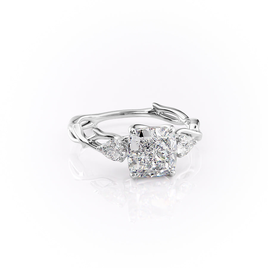 Classic Radiance 1 Carat VVS1 Lab-Grown Cushion Three Stone Engagement Ring in 18K White Gold Right Cross View