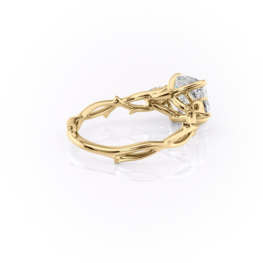 Classic Radiance 1 Carat VVS1 Lab-Grown Cushion Three Stone Engagement Ring in 18K Yellow Gold Back  Cross View