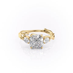 Classic Radiance 1 Carat VVS1 Lab-Grown Cushion Three Stone Engagement Ring in 18K Yellow Gold Front View