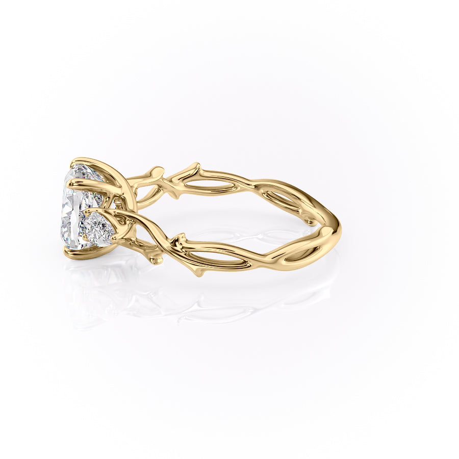 Classic Radiance 1 Carat VVS1 Lab-Grown Cushion Three Stone Engagement Ring in 18K Yellow Gold Left View