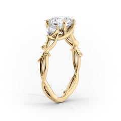Classic Radiance 1 Carat VVS1 Lab-Grown Cushion Three Stone Engagement Ring in 18K Yellow Gold Standing View