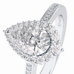 Coronet 1.20 Carat Pear VS1 Lab-Grown Halo Engagement Ring in 18K White Gold