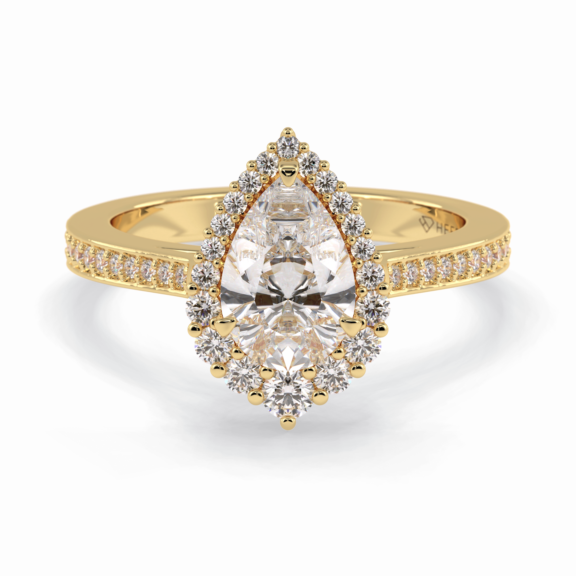 Coronet 1.20 Carat Pear VS1 Lab-Grown Halo Engagement Ring in 18K Yellow Gold