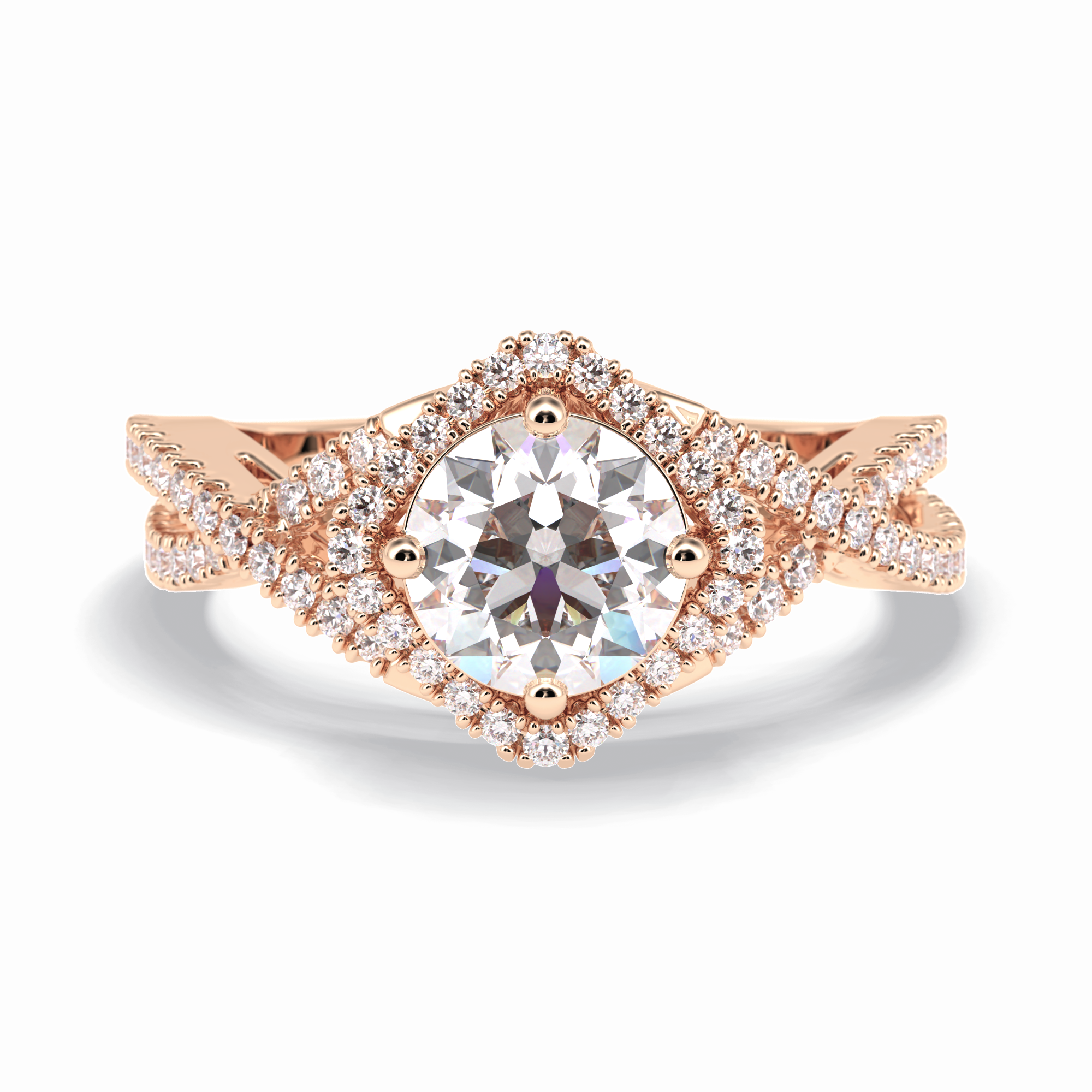 Crown 0.95 Carat Round VS1 Lab-Grown Halo Engagement Ring in 18K Rose Gold