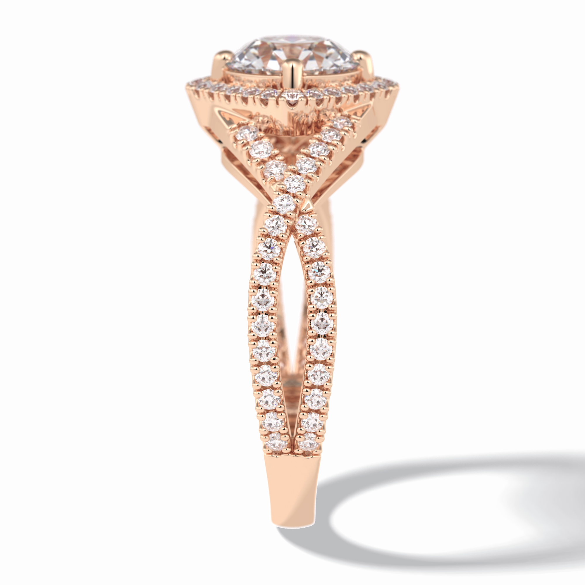 Crown 0.95 Carat Round VS1 Lab-Grown Halo Engagement Ring in 18K Rose Gold