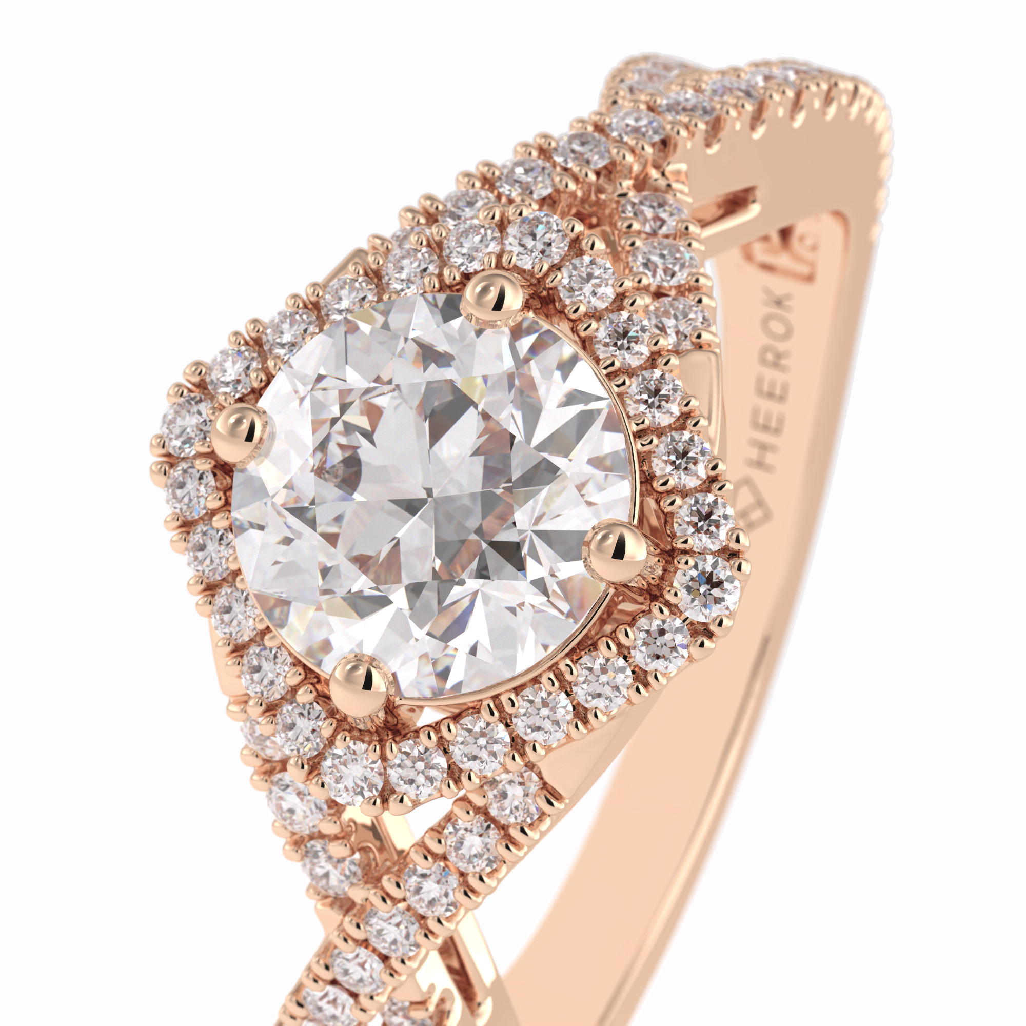 Crown 0.95 Carat Round VS1 Lab-Grown Halo Engagement Ring in 18K Rose Gold