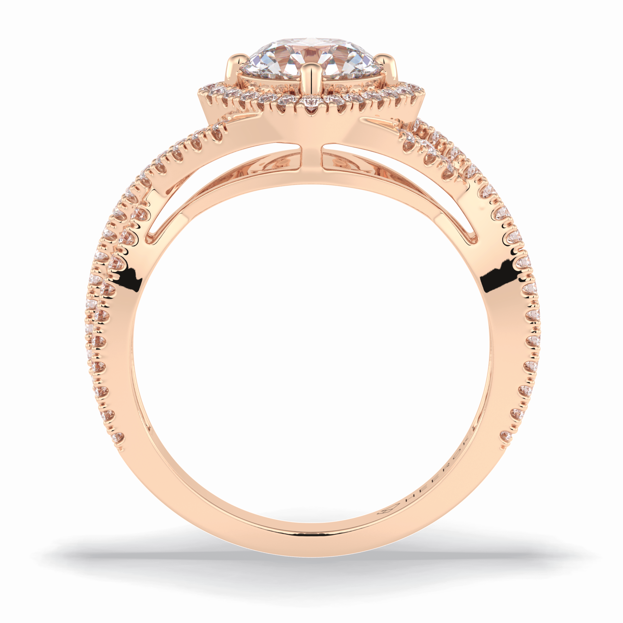 Crown 0.95 Carat Round VS1 Lab-Grown Halo Engagement Ring in 18K Rose Gold