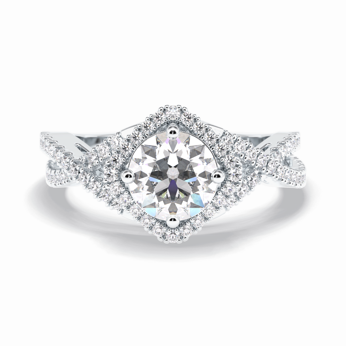 Crown 0.95 Carat Round VS1 Lab-Grown Halo Engagement Ring in 18K White Gold