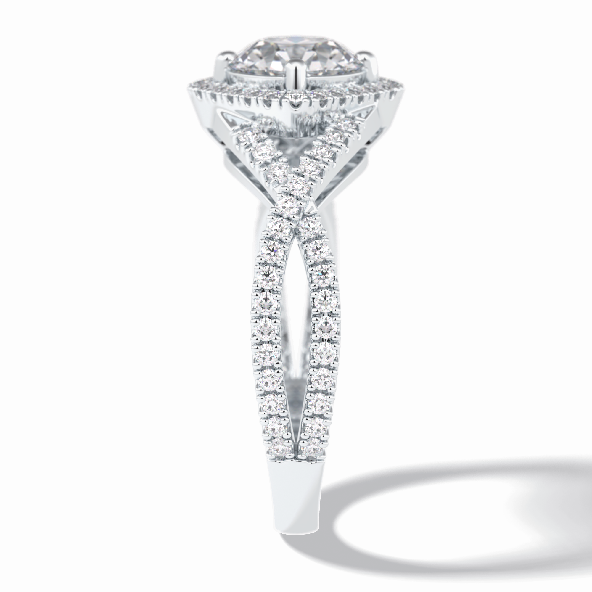 Crown 0.95 Carat Round VS1 Lab-Grown Halo Engagement Ring in 18K White Gold