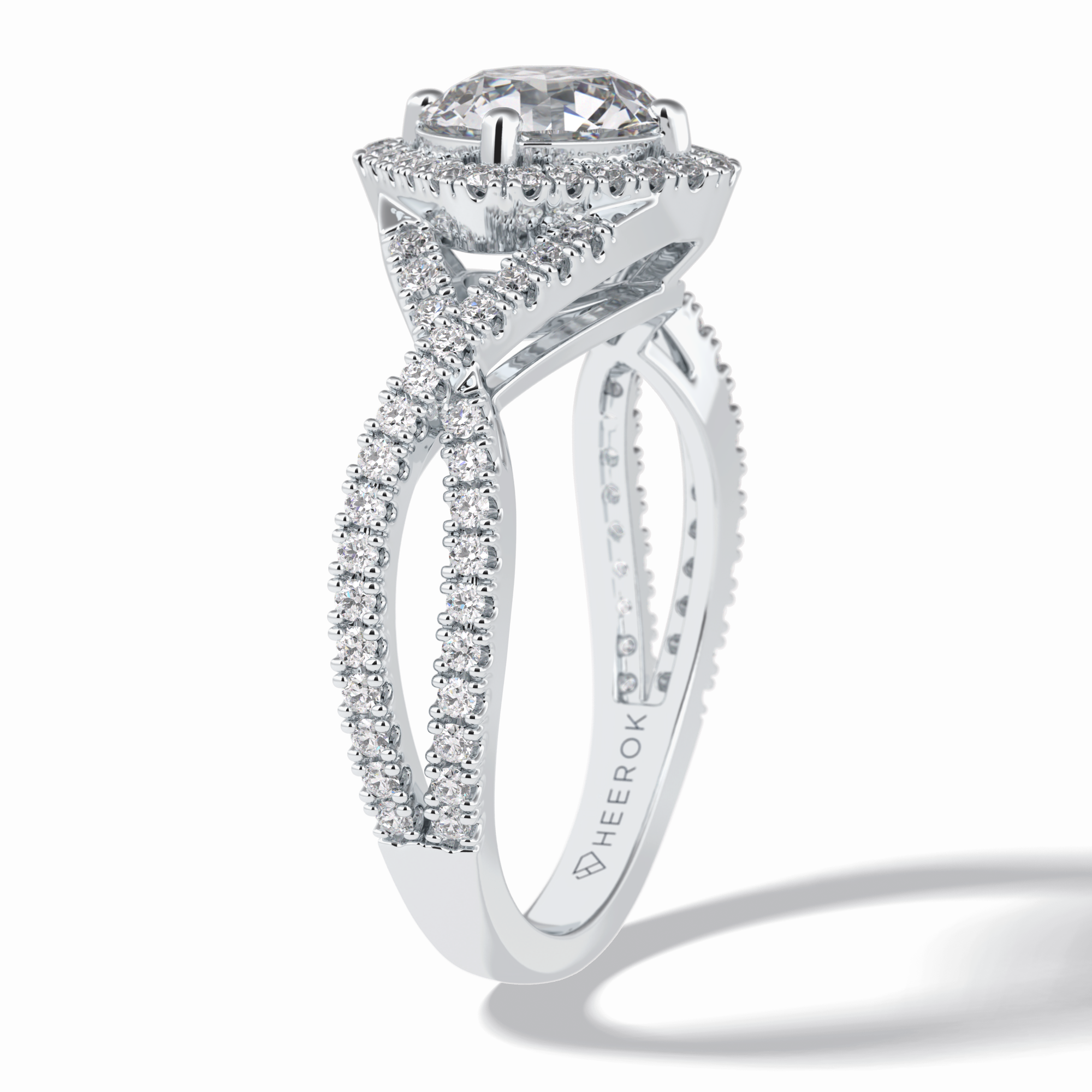 Crown 0.95 Carat Round VS1 Lab-Grown Halo Engagement Ring in 18K White Gold