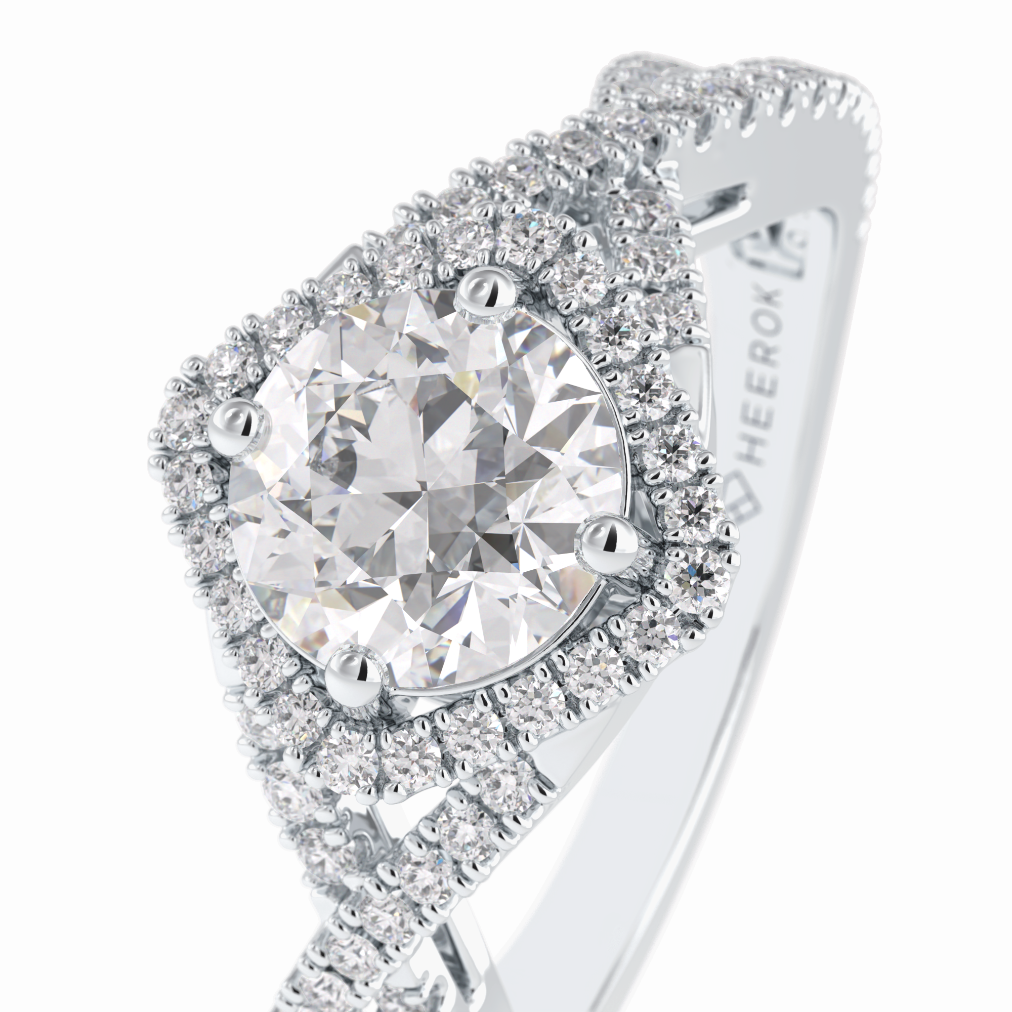 Crown 0.95 Carat Round VS1 Lab-Grown Halo Engagement Ring in 18K White Gold