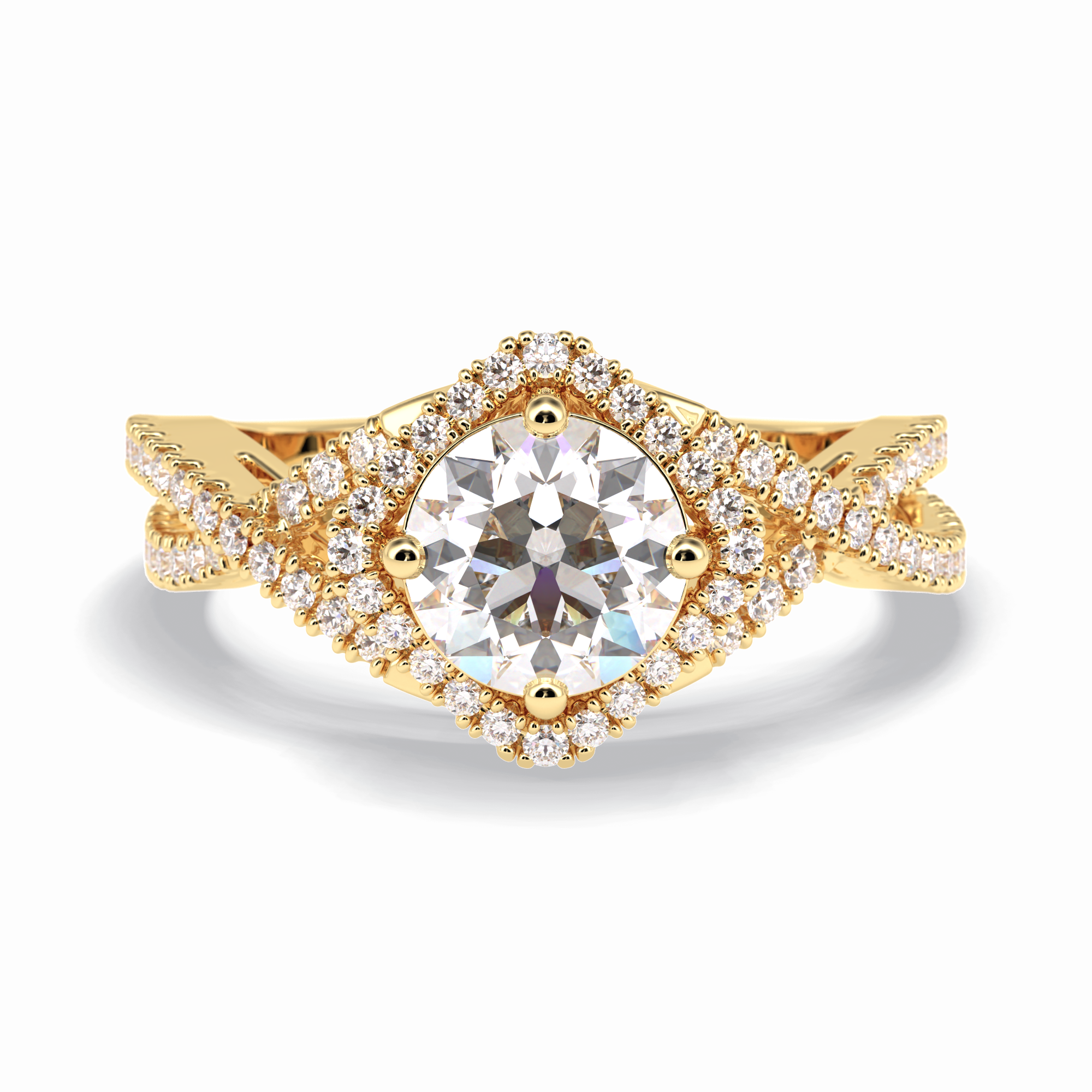 Crown 0.95 Carat Round VS1 Lab-Grown Halo Engagement Ring in 18K Yellow Gold