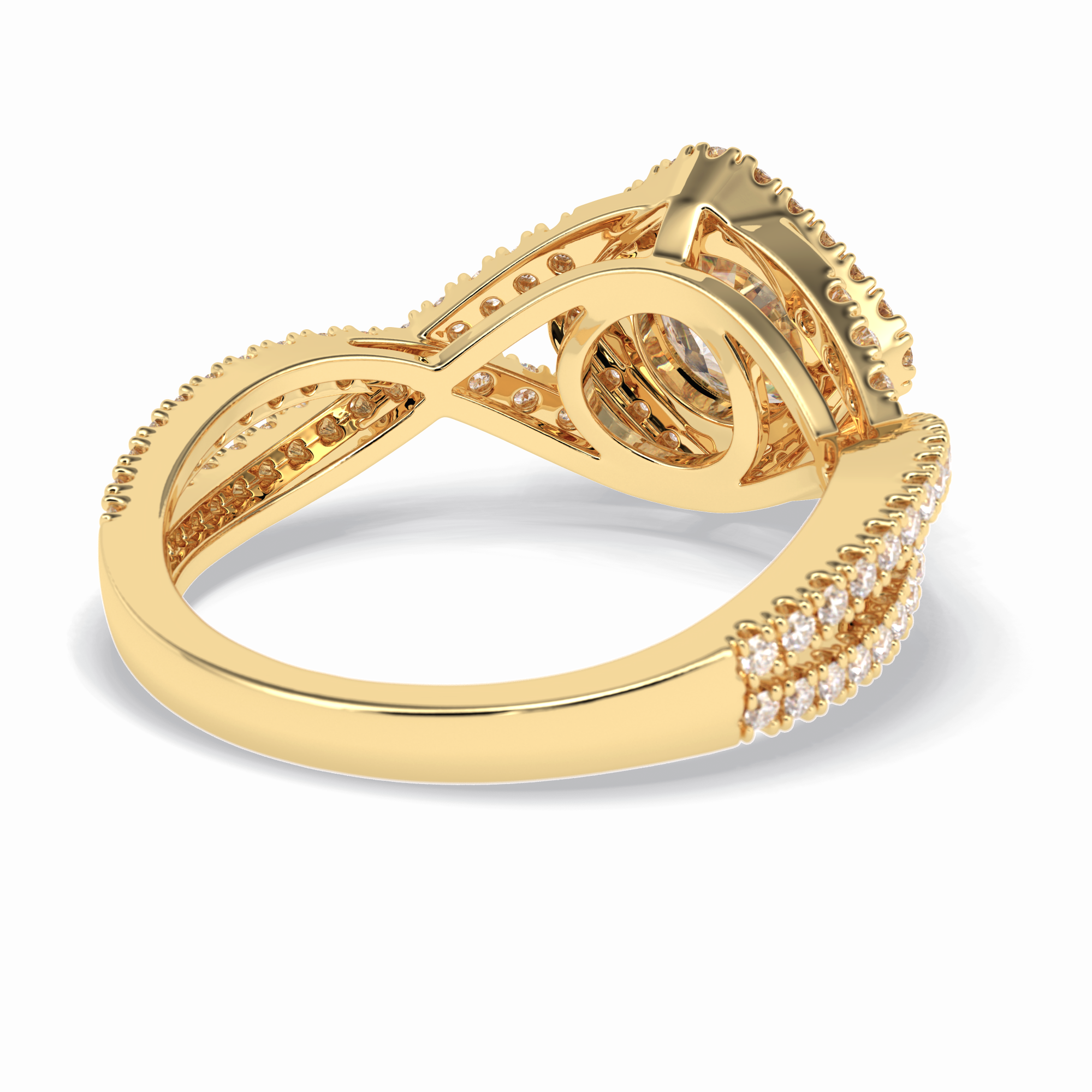Crown 0.95 Carat Round VS1 Lab-Grown Halo Engagement Ring in 18K Yellow Gold