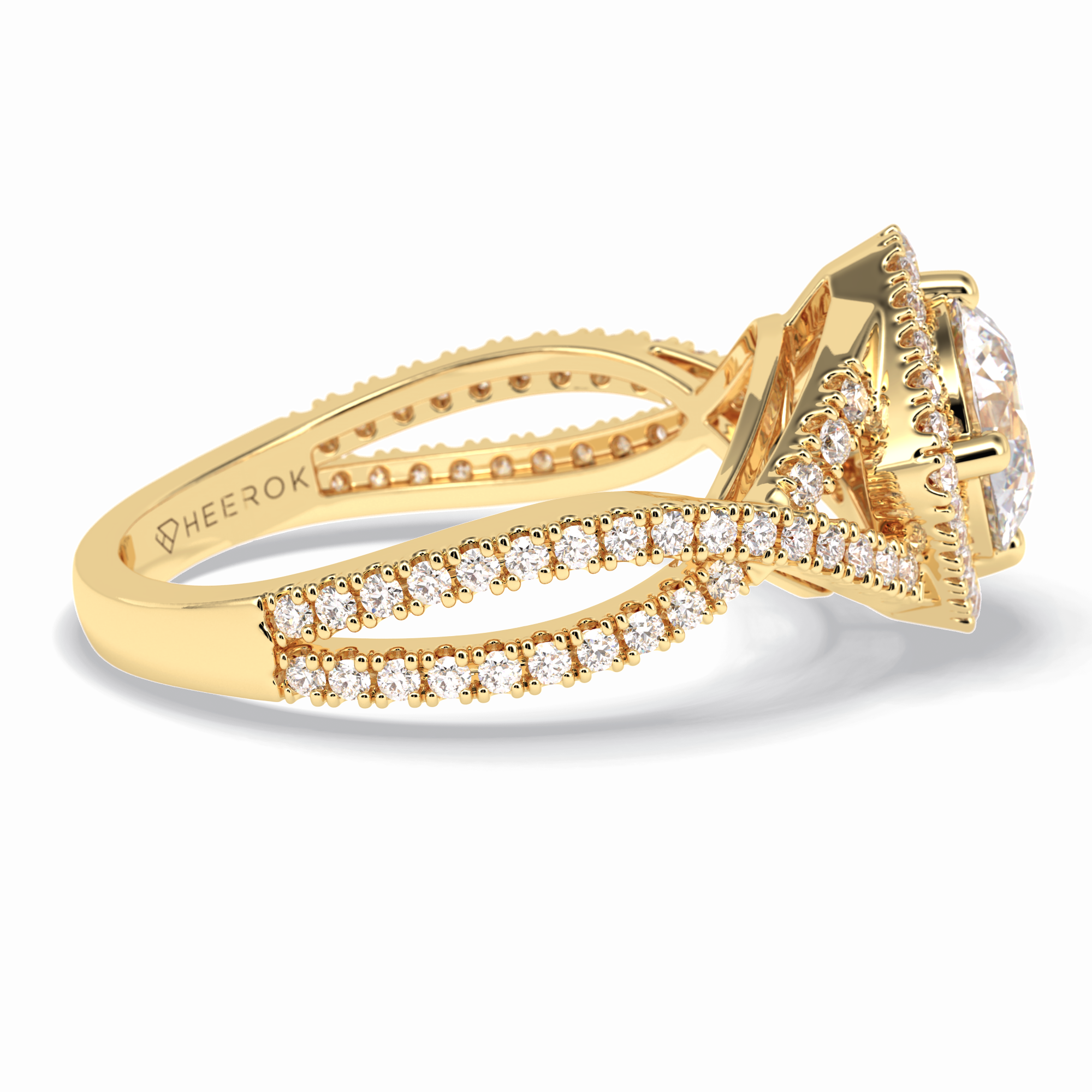 Crown 0.95 Carat Round VS1 Lab-Grown Halo Engagement Ring in 18K Yellow Gold