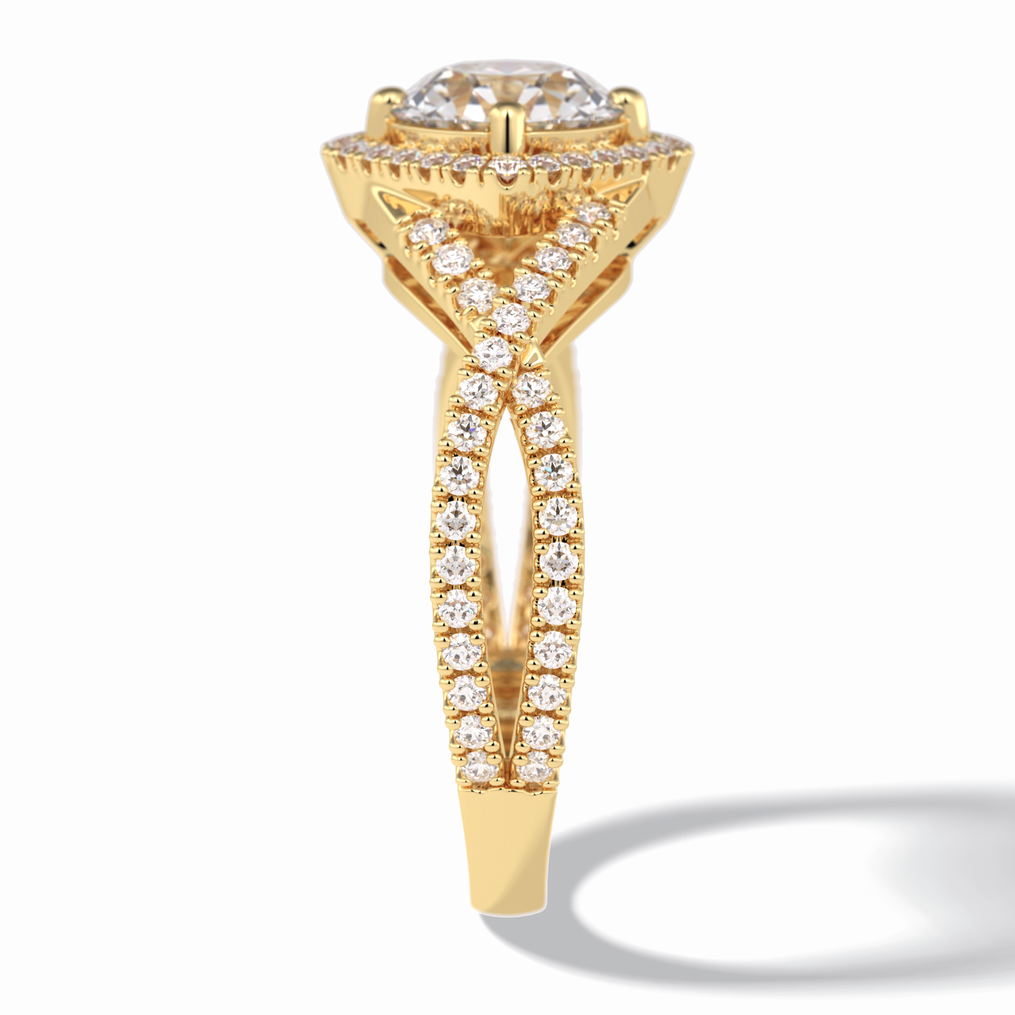 Crown 0.95 Carat Round VS1 Lab-Grown Halo Engagement Ring in 18K Yellow Gold