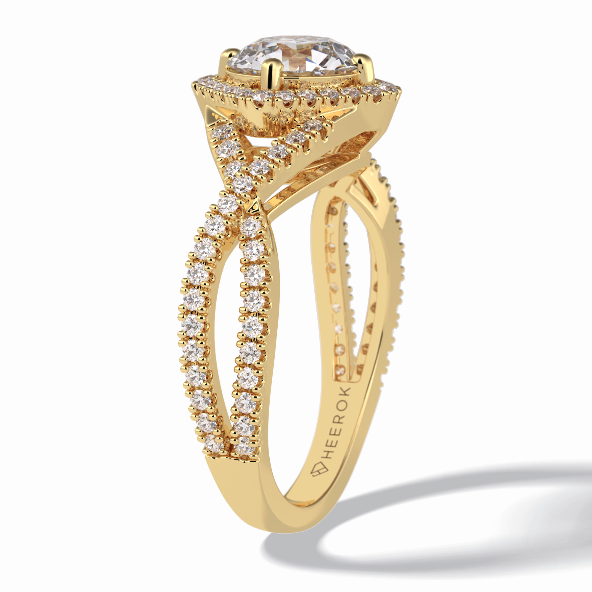 Crown 0.95 Carat Round VS1 Lab-Grown Halo Engagement Ring in 18K Yellow Gold