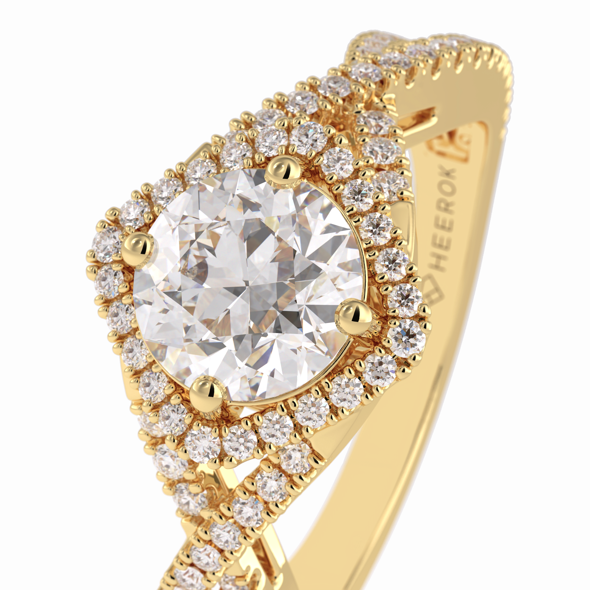 Crown 0.95 Carat Round VS1 Lab-Grown Halo Engagement Ring in 18K Yellow Gold