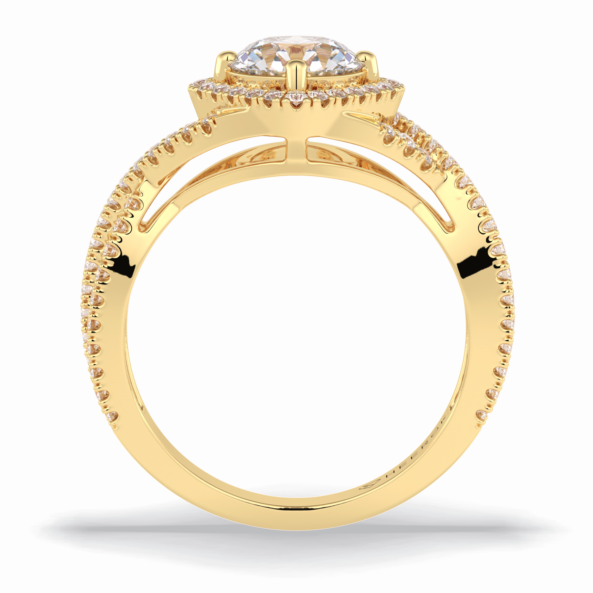 Crown 0.95 Carat Round VS1 Lab-Grown Halo Engagement Ring in 18K Yellow Gold