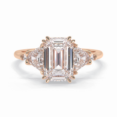Crown 1.90 Carat Emerald VVS1 Lab-Grown Three Stone Engagement Ring in 18K Rose Gold