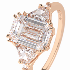 Crown 1.90 Carat Emerald VVS1 Lab-Grown Three Stone Engagement Ring in 18K Rose Gold